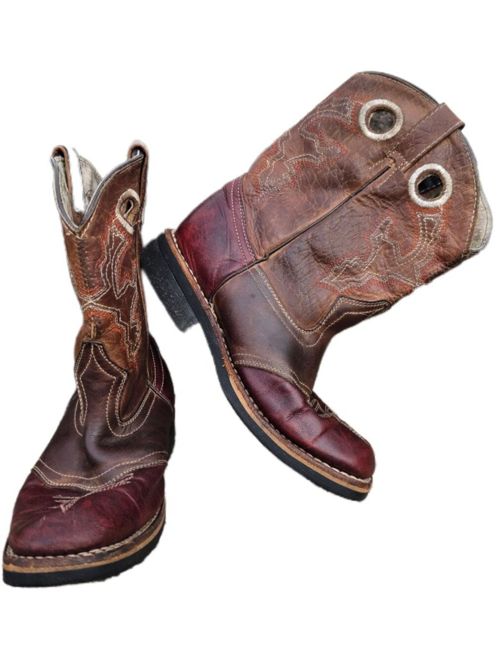 Vintage Kids Vaquerito Leather Cowboy Boots Two Tone Square Toe Size 3 Youth